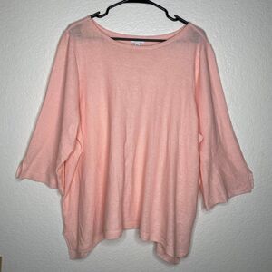 J Jill womens pink linen blend quater sleeve knit sweater 3x lightweight beach